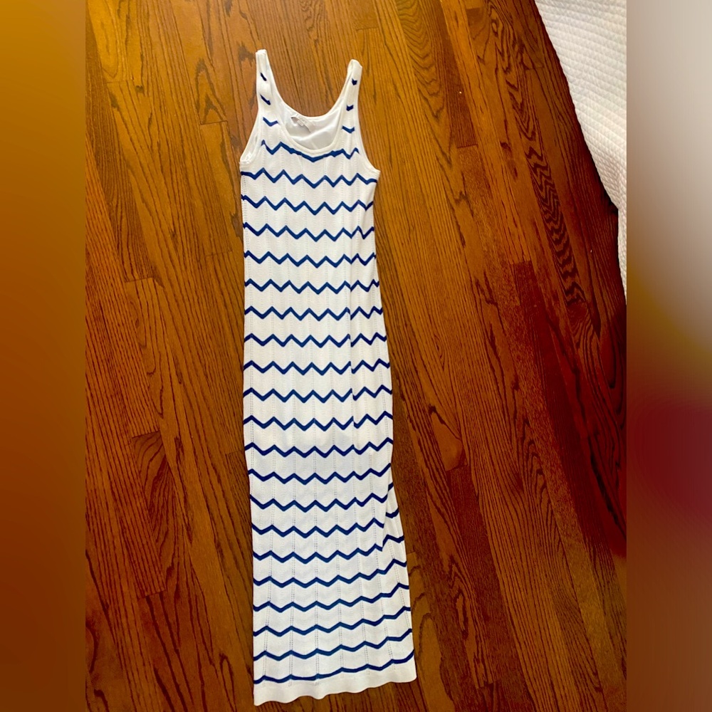 Blue and White Chevron Maxi Dress